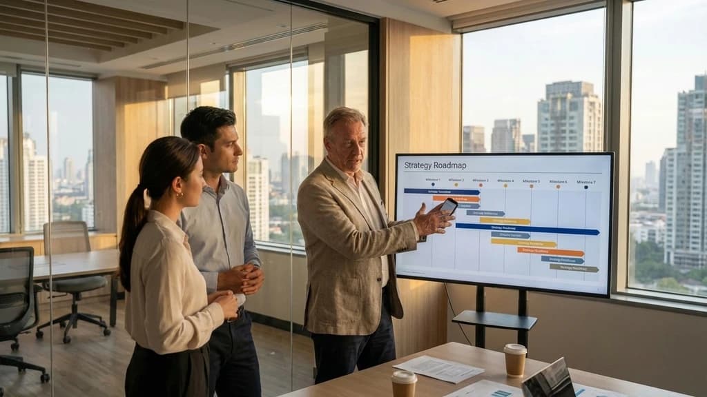 Senior consultant presenting strategy roadmap